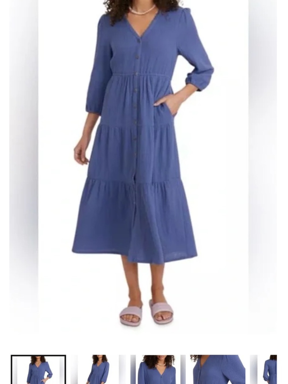 Marine Layer Periwinkle Button-Front Tiered Midi Dress - Picture 3 of 12